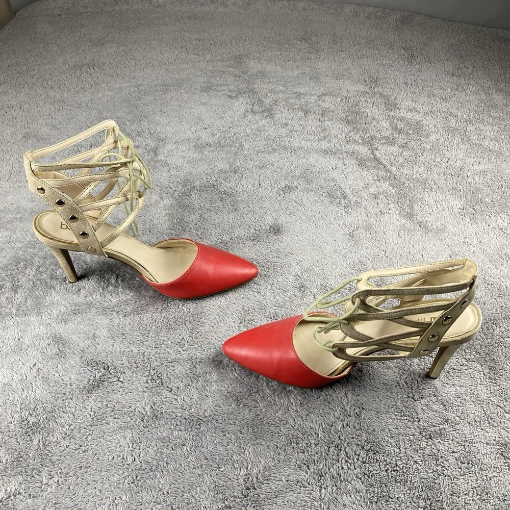 Bar III Strappy Lace Up Stiletto Heels Closed Toe Ankle Strap Womens 6.5 Red
